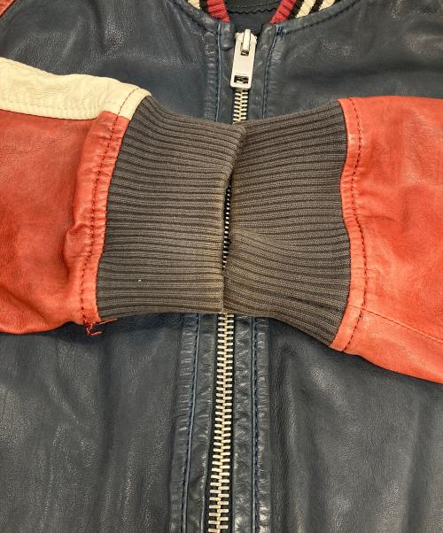 DIESEL（ディーゼル）DIESEL (ディーゼル) ボンバーレザージャケット ネイビー×レッド サイズ:XLの古着・服飾アイテム