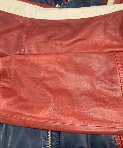 DIESEL（ディーゼル）DIESEL (ディーゼル) ボンバーレザージャケット ネイビー×レッド サイズ:XLの古着・服飾アイテム