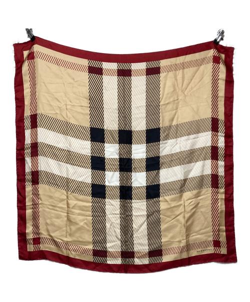 BURBERRY（バーバリー）BURBERRY (バーバリー) シルクスカーフ レッド×ベージュの古着・服飾アイテム