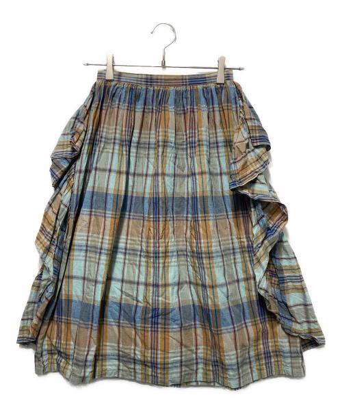 COMME des GARCONS（コムデギャルソン）COMME des GARCONS (コムデギャルソン) マドラスチェックフレアスカート ブルー×オレンジ サイズ:不明の古着・服飾アイテム