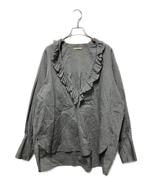 Curensology（カレンソロジー）Curensology (カレンソロジー) シャンブレーフリルブラウス グレー サイズ:FREEの古着・服飾アイテム