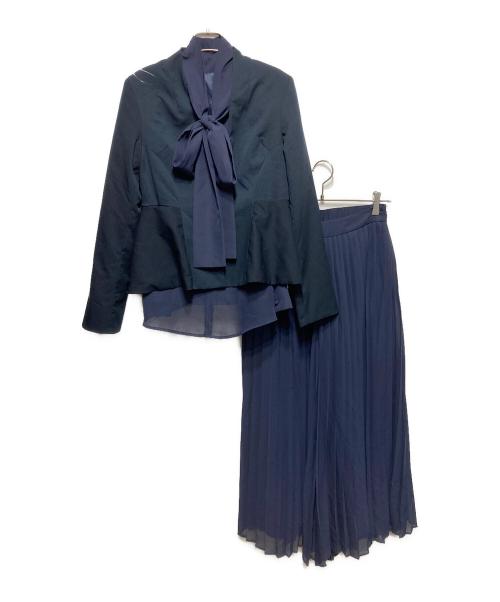 RUIRUE BOUTIQUE（ルイルエブティック）RUIRUE BOUTIQUE (ルイルエブティック) ペプラムジャケット＆シフォンセットアップ ネイビー サイズ:Mの古着・服飾アイテム