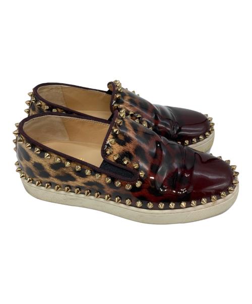 Christian Louboutin（クリスチャン・ルブタン）Christian Louboutin (クリスチャン・ルブタン) スタッズスリッポン ブラウン サイズ:35の古着・服飾アイテム