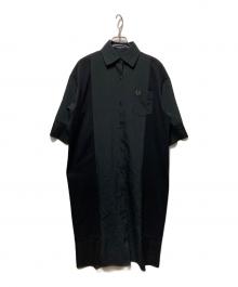FRED PERRY（フレッドペリー）の古着「Sheer Knit Paneled Shirt Dress/シアーニットパネルドレス」｜ブラック