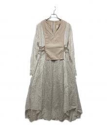 Ameri（アメリ）の古着「WASHI LAYERED DRESS」｜ベージュ×ホワイト