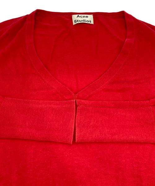 Acne studios（アクネ ストゥディオズ）ACNE STUDIOS (アクネ ストゥディオズ) コットンVネックニット レッド サイズ:XSの古着・服飾アイテム
