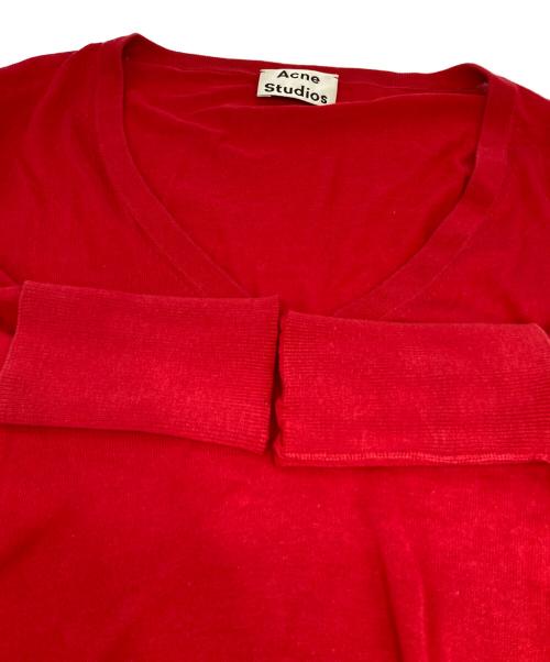 Acne studios（アクネ ストゥディオズ）ACNE STUDIOS (アクネ ストゥディオズ) コットンVネックニット レッド サイズ:XSの古着・服飾アイテム