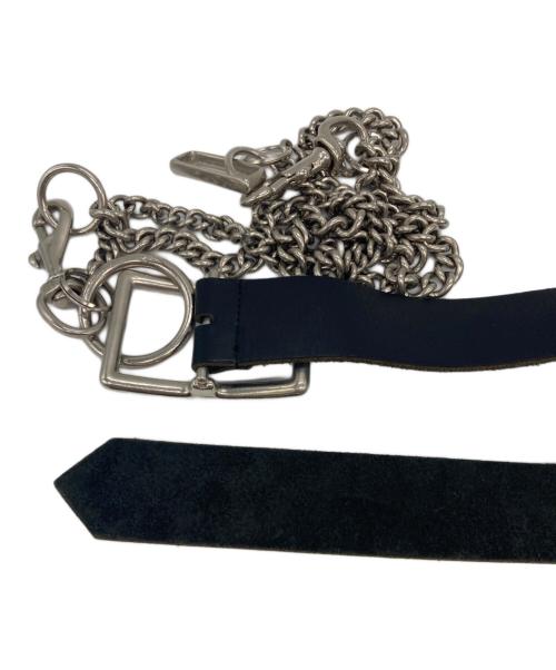 COMME des GARCONS HOMME PLUS（コムデギャルソンオムプリュス）COMME des GARCONS HOMME PLUS (コムデギャルソンオムプリュス) 2連チェーン装飾レザーベルト ブラックの古着・服飾アイテム