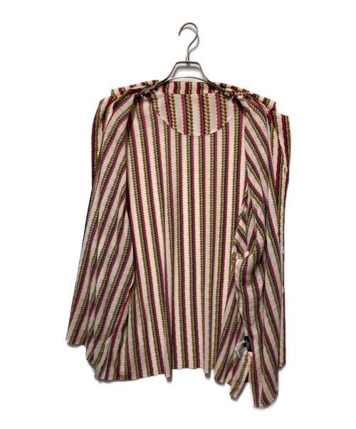 offline（オフライン）offline (オフライン) ストライプシャツ ベージュ×レッド サイズ:Ｍの古着・服飾アイテム