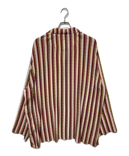 offline（オフライン）offline (オフライン) ストライプシャツ ベージュ×レッド サイズ:Ｍの古着・服飾アイテム