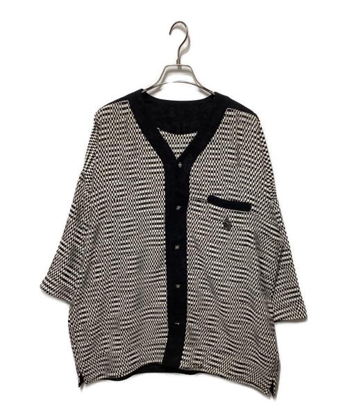 offline（オフライン）offline (オフライン) 総柄ショートスリーブシャツ ホワイト×ブラック サイズ:Lの古着・服飾アイテム