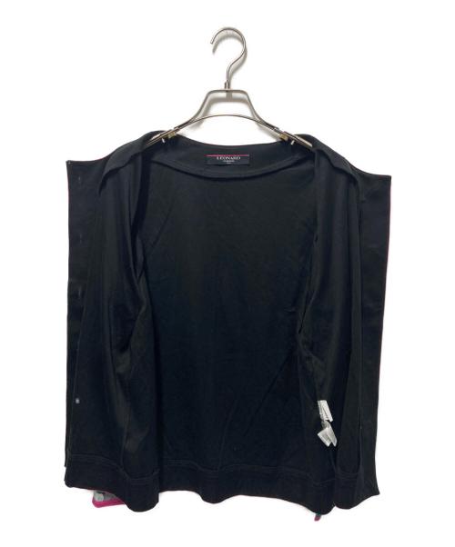 LEONARD FASHION（レオナールファッション）LEONARD FASHION (レオナールファッション) クルーネックカーディガン ブラック サイズ:Ｌの古着・服飾アイテム