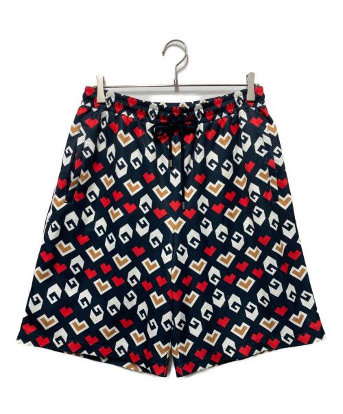 GUCCI（グッチ）GUCCI (グッチ) 総柄デザイン ショートパンツ ネイビー×レッド サイズ:Lの古着・服飾アイテム