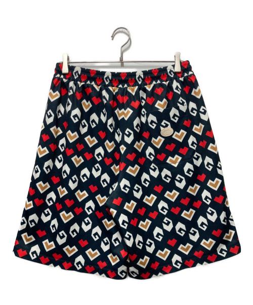 GUCCI（グッチ）GUCCI (グッチ) 総柄デザイン ショートパンツ ネイビー×レッド サイズ:Lの古着・服飾アイテム