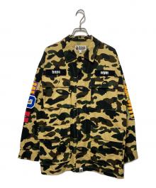 A BATHING APE（アベイシングエイプ）の古着「コットン カモ シャーク ワッペン ワークシャツジャケット」｜ベージュ×カーキ