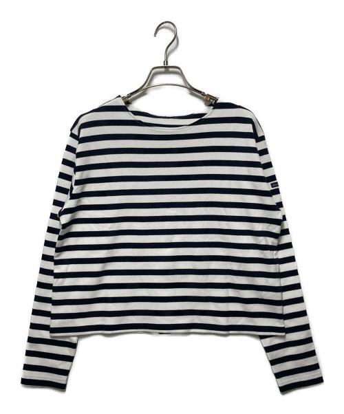 23区（ニジュウサンク）23区 (ニジュウサンク) Armor-lux スムース バックボタン ボーダー カットソー ホワイト×ブラック サイズ:40の古着・服飾アイテム