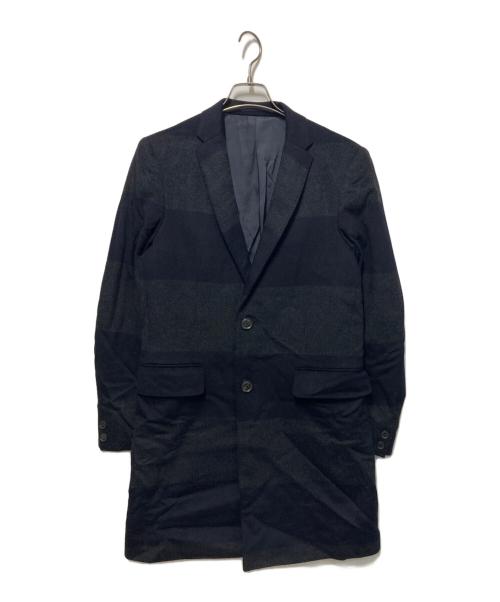 sacai（サカイ）sacai (サカイ) ボーダーカシミヤコート ブラック×ネイビー サイズ:1の古着・服飾アイテム