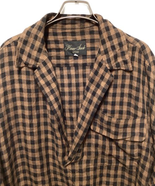 HAVERSACK（ハバーサック）HAVERSACK (ハバーサック) プルオーバーシャツ ブラウン×ブラック サイズ:Mの古着・服飾アイテム