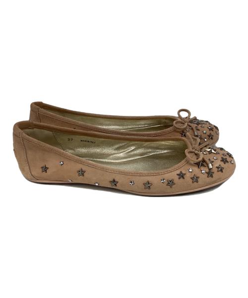 JIMMY CHOO（ジミーチュウ）JIMMY CHOO (ジミーチュウ) スタッズバレエシューズ ブラウン サイズ:SIZE 37の古着・服飾アイテム