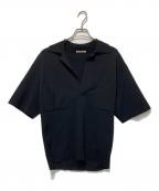 AURALEEオーラリー）の古着「WOOL RECYCLE POLYESTER HIGH GAUGE RIB KNIT SKIPPER 半袖ニット/ウールリサイクルハイゲージリブニット」｜ブラック