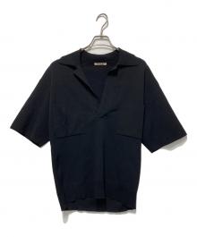 AURALEE（オーラリー）の古着「WOOL RECYCLE POLYESTER HIGH GAUGE RIB KNIT SKIPPER 半袖ニット/ウールリサイクルハイゲージリブニット」｜ブラック