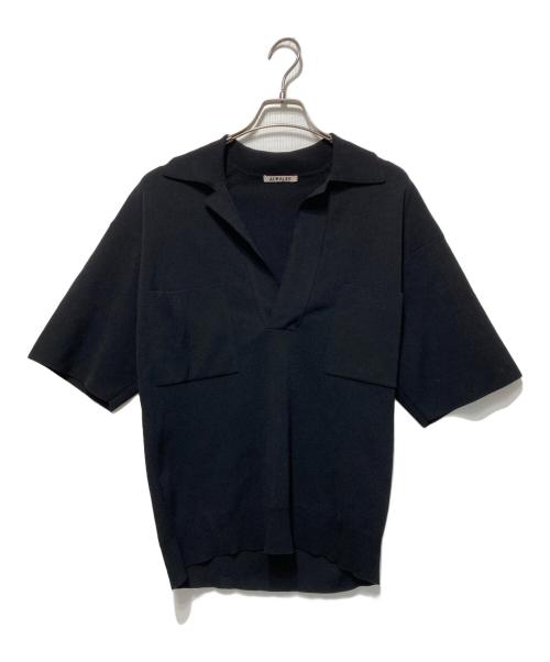 AURALEE（オーラリー）AURALEE (オーラリー) WOOL RECYCLE POLYESTER HIGH GAUGE RIB KNIT SKIPPER 半袖ニット/ウールリサイクルハイゲージリブニット ブラック サイズ:Freeの古着・服飾アイテム