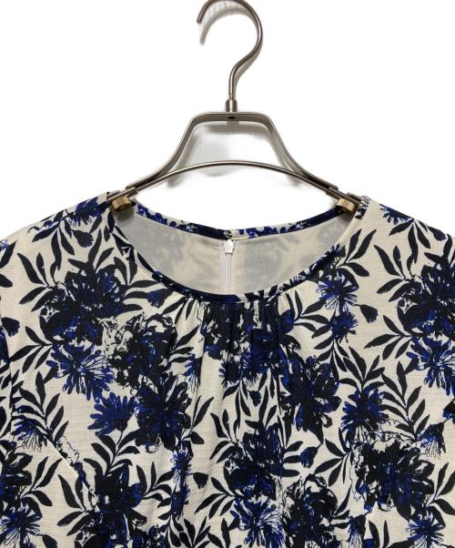 Leilian（レリアン）Leilian (レリアン) リーフ柄フレアワンピース ホワイト×ブルー サイズ:13の古着・服飾アイテム