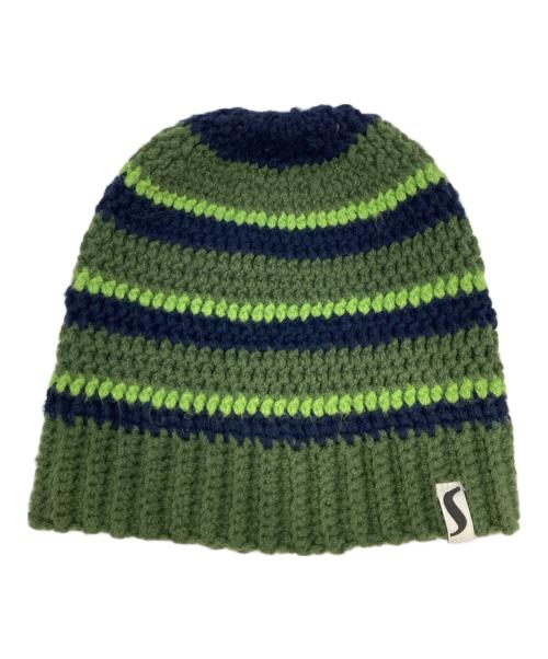 stussy（ステューシー）stussy (ステューシー) STRIPE KNIT SKULLCAP グリーンの古着・服飾アイテム