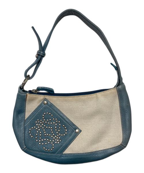 LOEWE（ロエベ）LOEWE (ロエベ) アナグラムスタッズキャンバスワンショルダーバッグ ブルー×ホワイトの古着・服飾アイテム