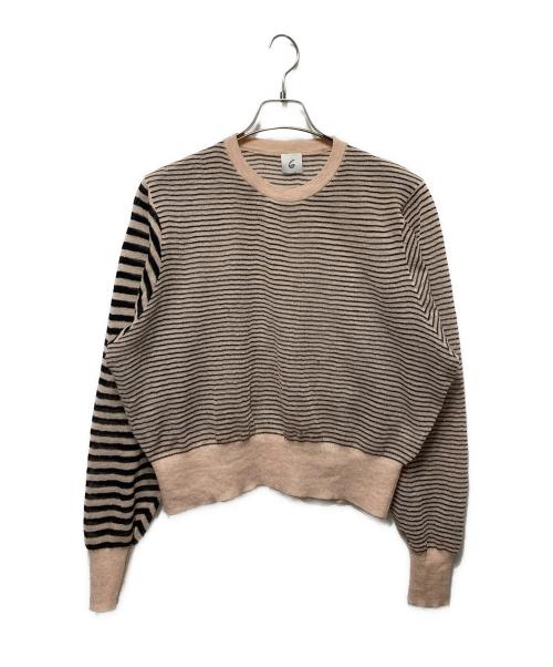 6(ROKU) BEAUTY&YOUTH（ロク ビューティーアンドユース）6(ROKU) BEAUTY&YOUTH (ロク ビューティーアンドユース) Sheer Border Crewneck Knit ベージュ サイズ:不明の古着・服飾アイテム
