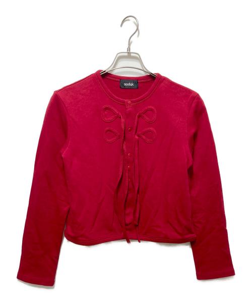 soduk（スドーク）soduk (スドーク) ribbon cardigan レッド サイズ:FREEの古着・服飾アイテム