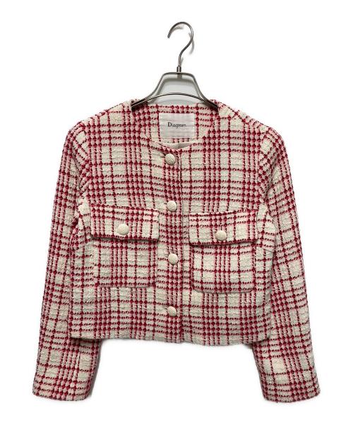 Diagram（ダイアグラム）Diagram (ダイアグラム) チェックツイードジャケット レッド×ホワイト サイズ:36の古着・服飾アイテム