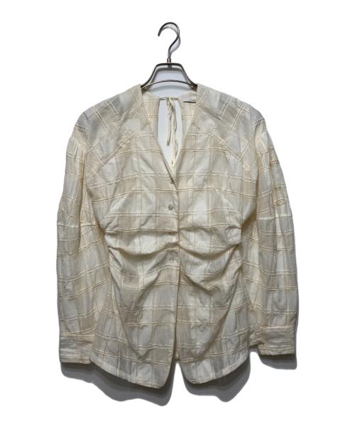 CLANE（クラネ）CLANE (クラネ) シアーチェックタックウエストブラウス ベージュの古着・服飾アイテム