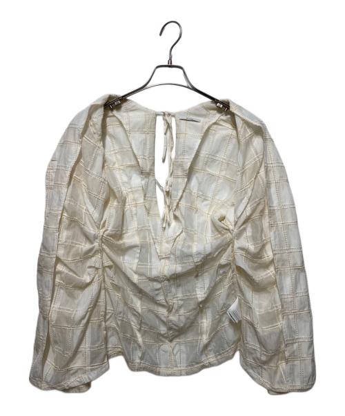 CLANE（クラネ）CLANE (クラネ) シアーチェックタックウエストブラウス ベージュの古着・服飾アイテム