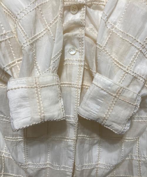 CLANE（クラネ）CLANE (クラネ) シアーチェックタックウエストブラウス ベージュの古着・服飾アイテム