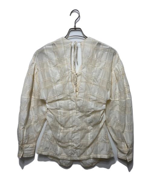 CLANE（クラネ）CLANE (クラネ) シアーチェックタックウエストブラウス ベージュの古着・服飾アイテム