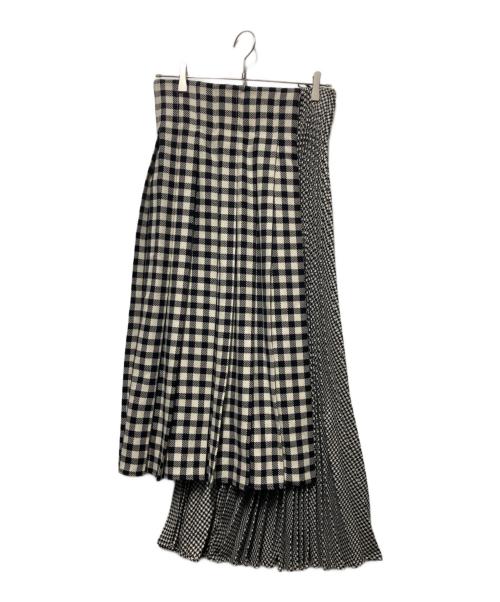 Christian Dior（クリスチャン ディオール）Christian Dior (クリスチャン ディオール) アシンメトリープリーツスカート ホワイト×ブラック サイズ:36の古着・服飾アイテム