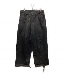 Thought We Friends（トート・ウィ・フレンズ）の古着「"Devlin" Studded Waxed Baggy Denims」｜ブラック