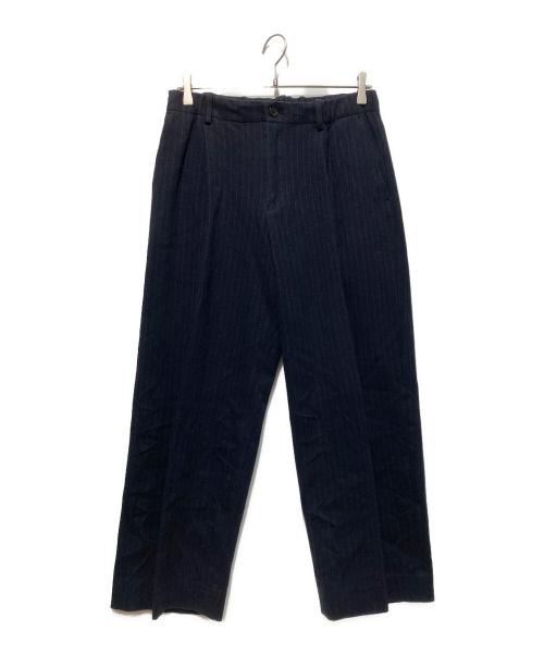 PLST（プラステ）PLST (プラステ) プレシャスニットメルトンストライプワイドパンツ ネイビー サイズ:Mの古着・服飾アイテム
