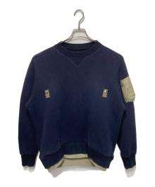 sacai（サカイ）の古着「Sponge Sweat x Nylon Twill Pullover/スポンジ スウェット×ナイロン ツイル プルオーバー」｜ネイビー