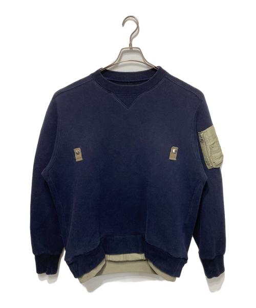 sacai（サカイ）sacai (サカイ) Sponge Sweat x Nylon Twill Pullover/スポンジ スウェット×ナイロン ツイル プルオーバー ネイビー サイズ:2の古着・服飾アイテム