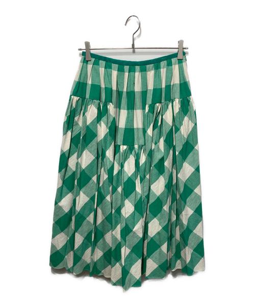 DRAWER（ドゥロワー）Drawer (ドゥロワー) グリーンチェックギャザースカート グリーン サイズ:36の古着・服飾アイテム