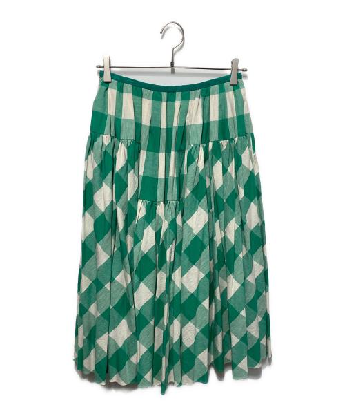 DRAWER（ドゥロワー）Drawer (ドゥロワー) グリーンチェックギャザースカート グリーン サイズ:36の古着・服飾アイテム