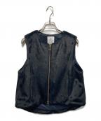 LANVIN en Bleuランバンオンブルー）の古着「フェイクファーフレアベスト」｜ブラック