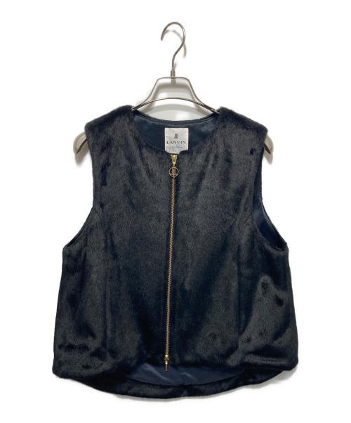 LANVIN en Bleu（ランバンオンブルー）LANVIN en Bleu (ランバンオンブルー) フェイクファーフレアベスト ブラック サイズ:38の古着・服飾アイテム