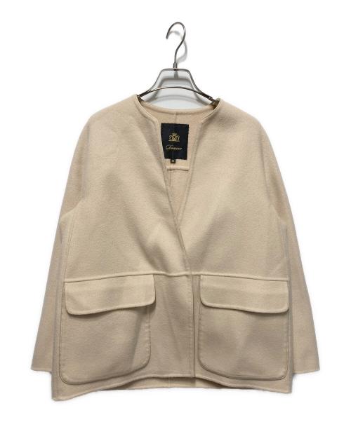 DRAWER（ドゥロワー）Drawer (ドゥロワー) カシミヤブレンドノーカラージャケット ベージュ サイズ:36の古着・服飾アイテム