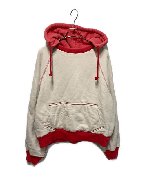 FUMIKA UCHIDA（フミカウチダ）FUMIKA UCHIDA (フミカウチダ) 2-TONE PULLOVER HOODIE ホワイト×レッド サイズ:Mの古着・服飾アイテム