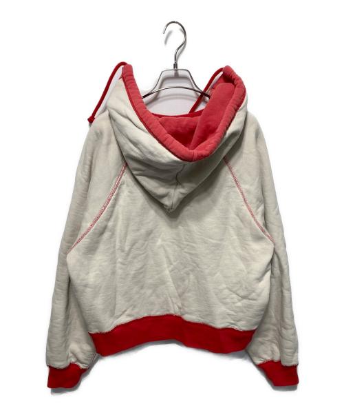 FUMIKA UCHIDA（フミカウチダ）FUMIKA UCHIDA (フミカウチダ) 2-TONE PULLOVER HOODIE ホワイト×レッド サイズ:Mの古着・服飾アイテム