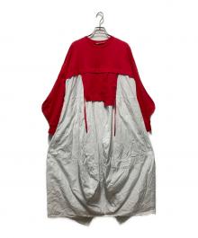 nagonstans（ナゴンスタンス）の古着「CUT COMBI DRESS」｜レッド×ホワイト