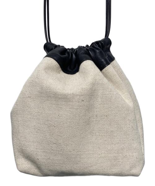 JIL SANDER（ジルサンダー）JIL SANDER (ジルサンダー) ドローストリング巾着バッグ ブラック×ベージュの古着・服飾アイテム